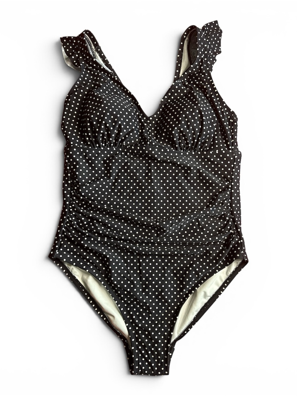 NWT Shade and Shore One Piece Swim W 14 sewn in bra/cups blk w/ wht Polka Dots